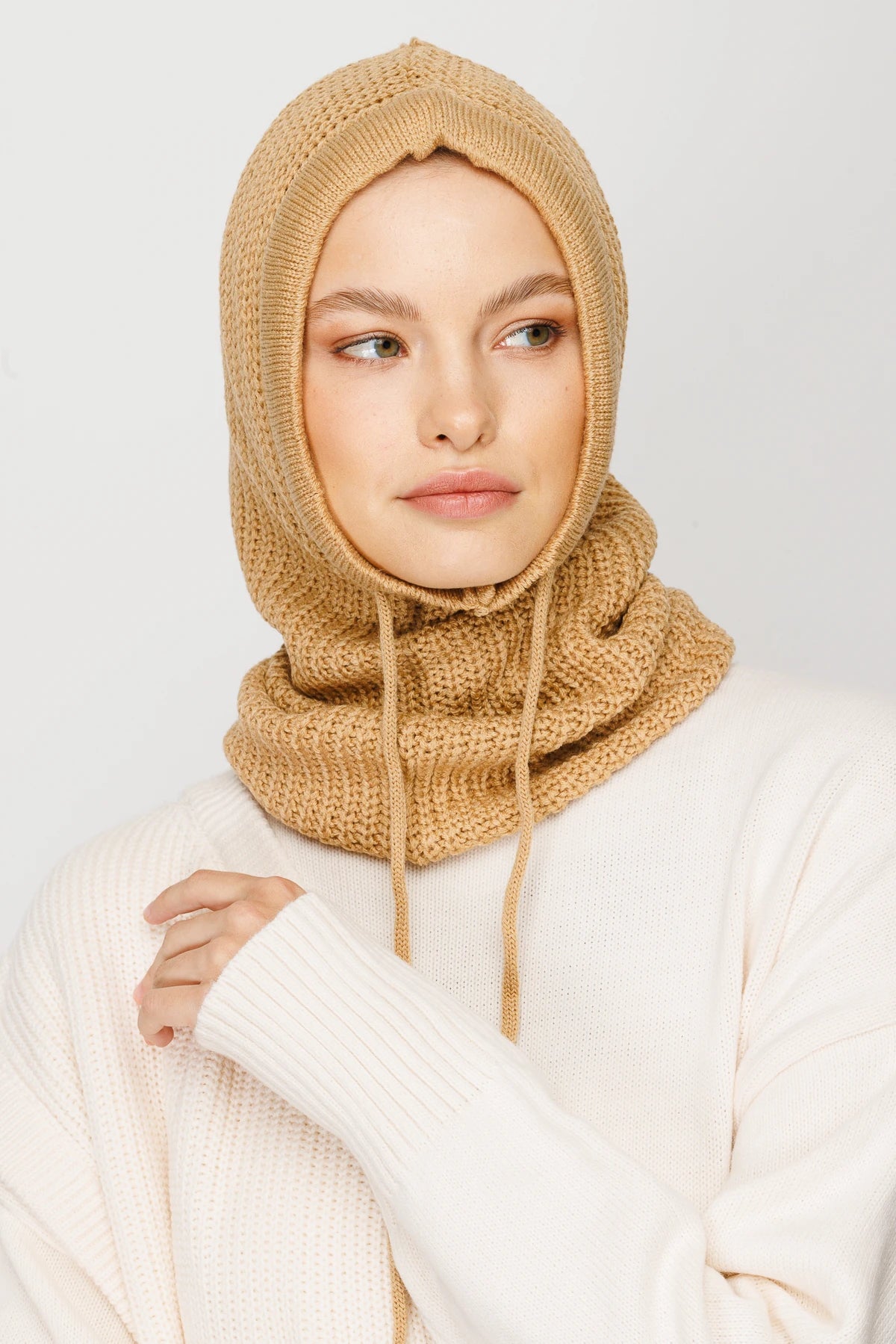 Balaclava Triko Başlık - Kahverengi