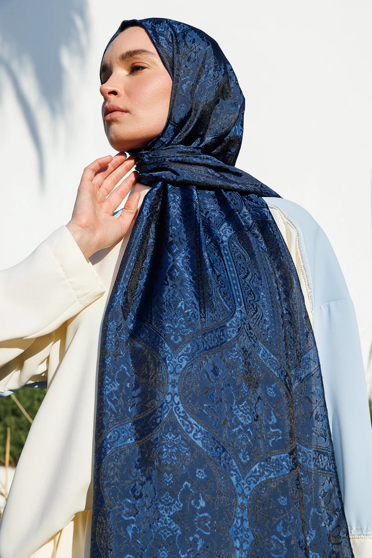 Soler Desen Shine Line Şal - Siyah-İndigo