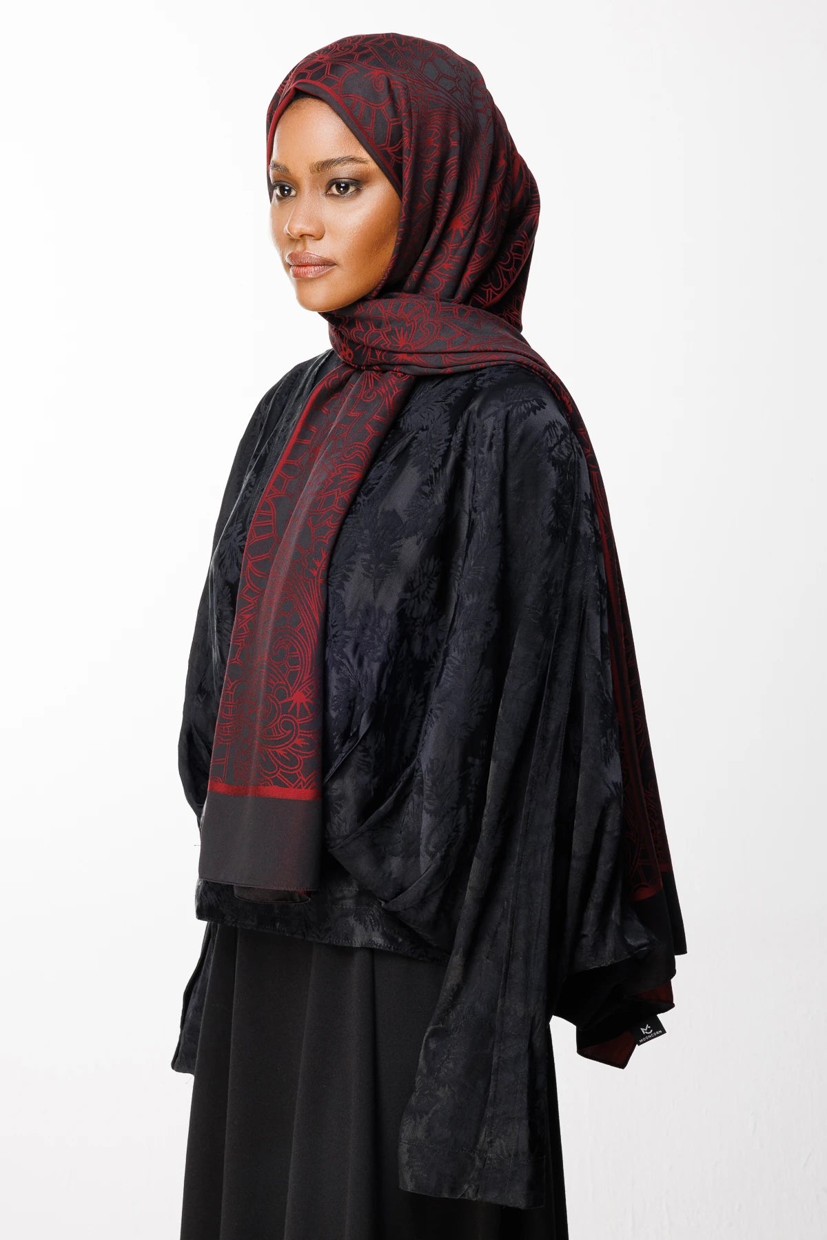Lavin Desen Çift Taraflı Şal - Siyah-Bordo