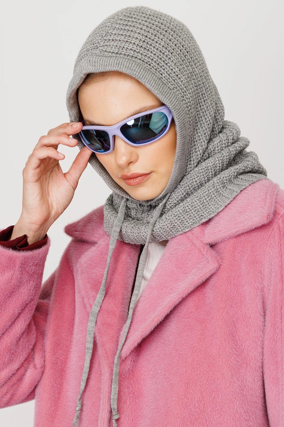 Balaclava Triko Başlık - Gri