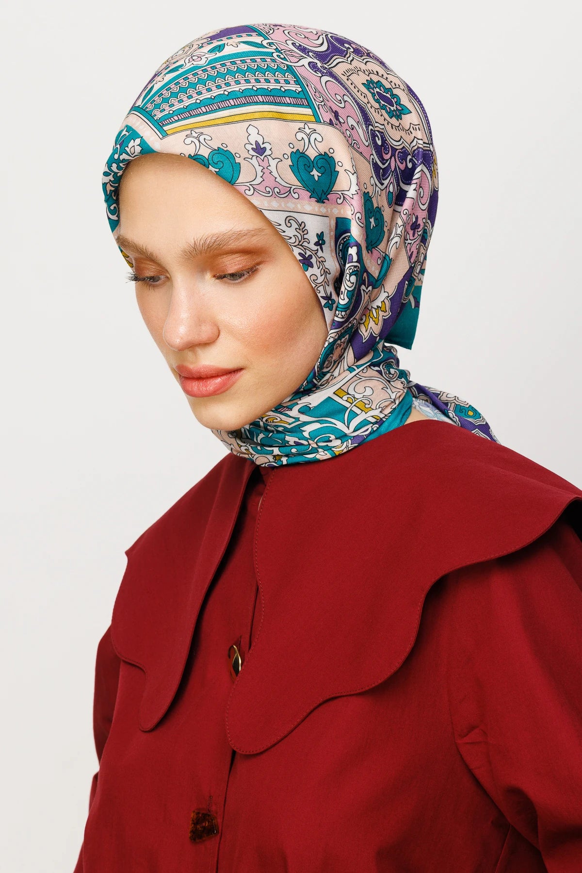 40 Yama Desen Dijital Soft Eşarp - Mavi