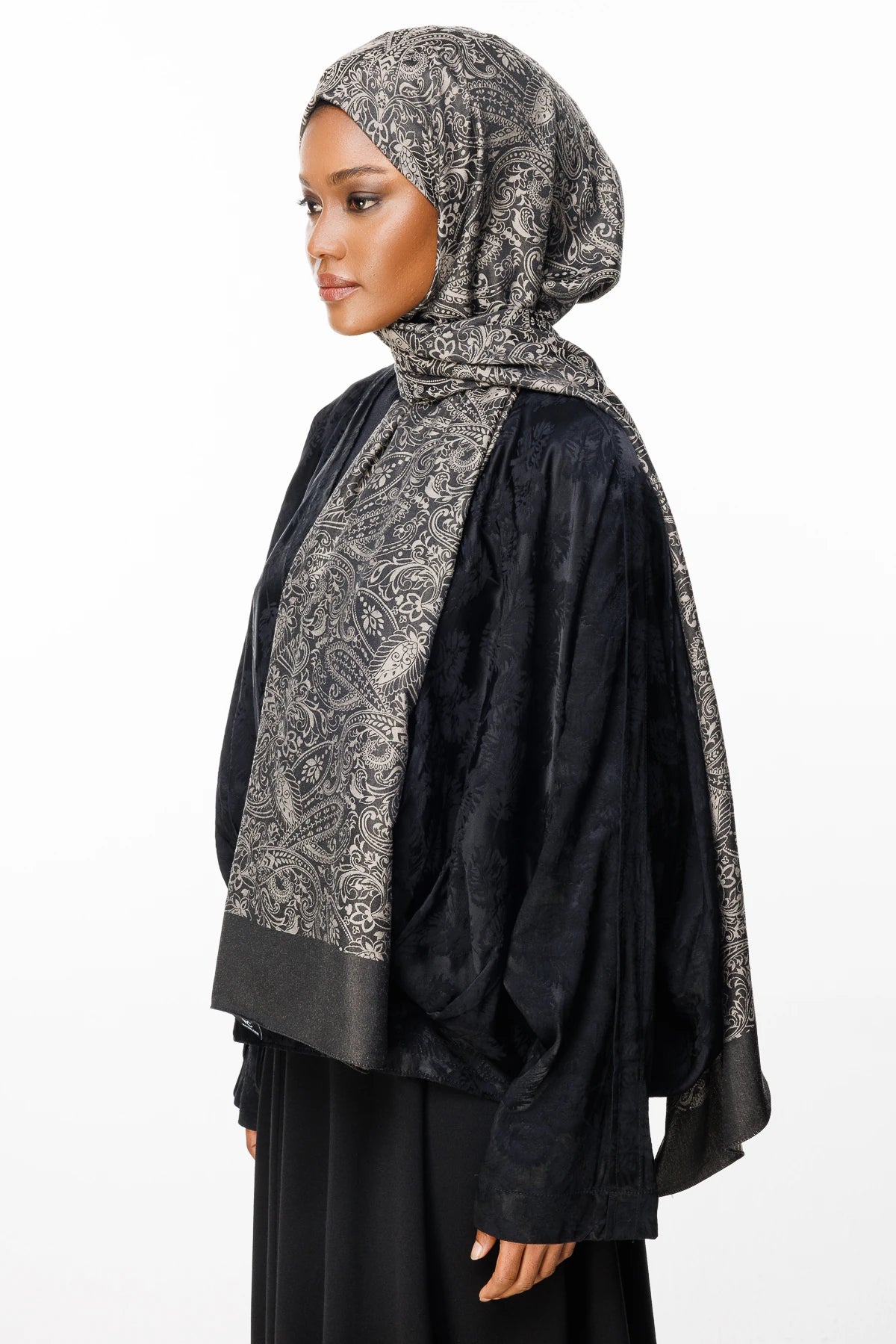 Velora Desen Çift Taraflı Şal - Siyah-Bej