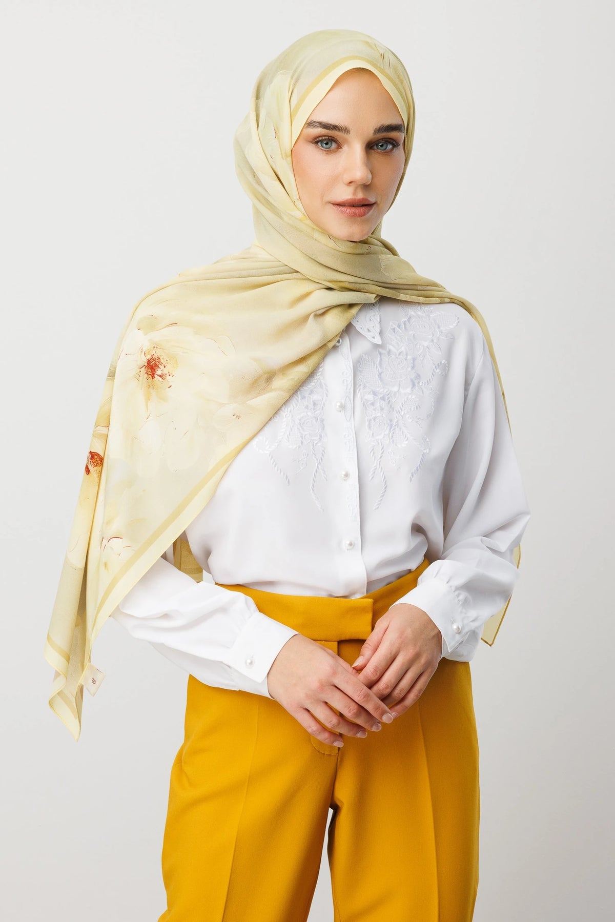 Rose Desen Hebei İpek Şal - Kayısı