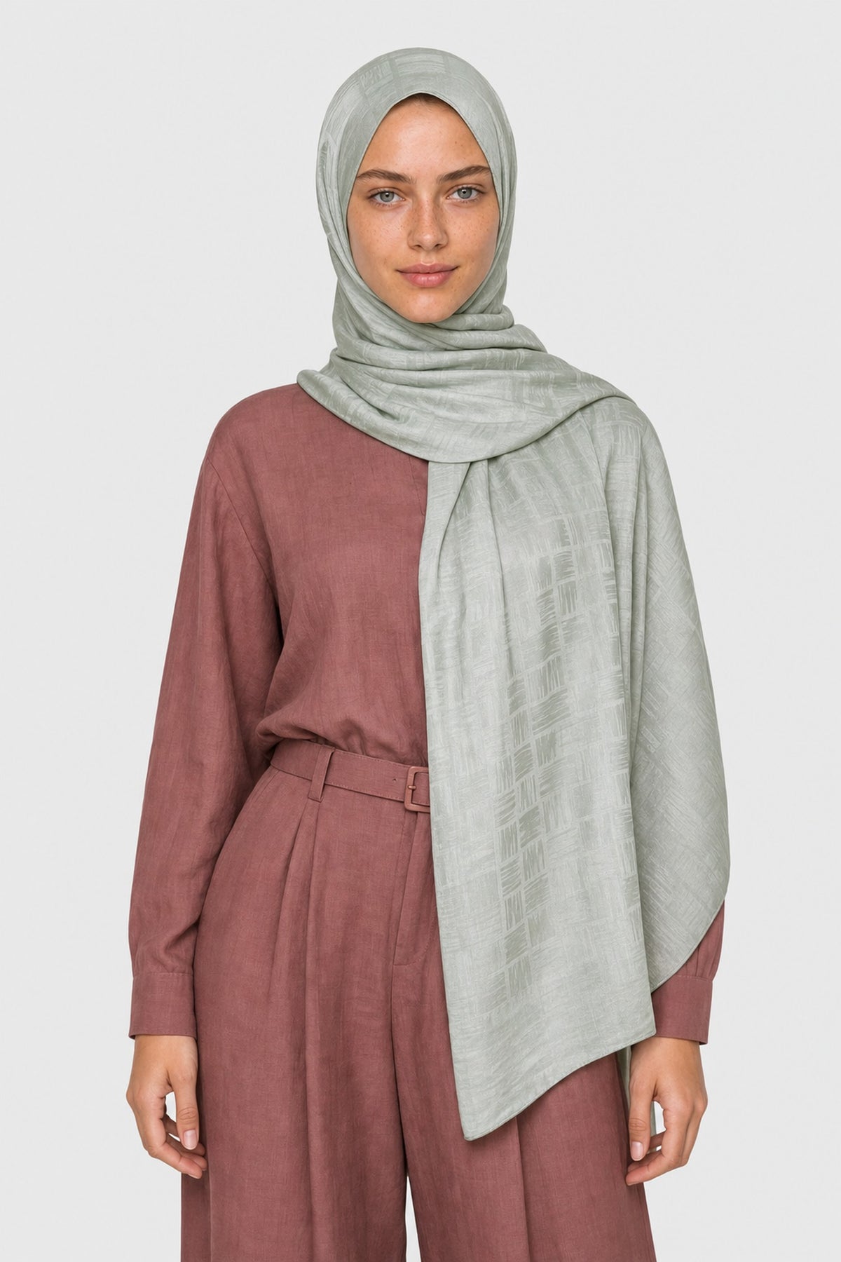 Noria Desen Ayrobin Jakar Şal - Mint Yeşili