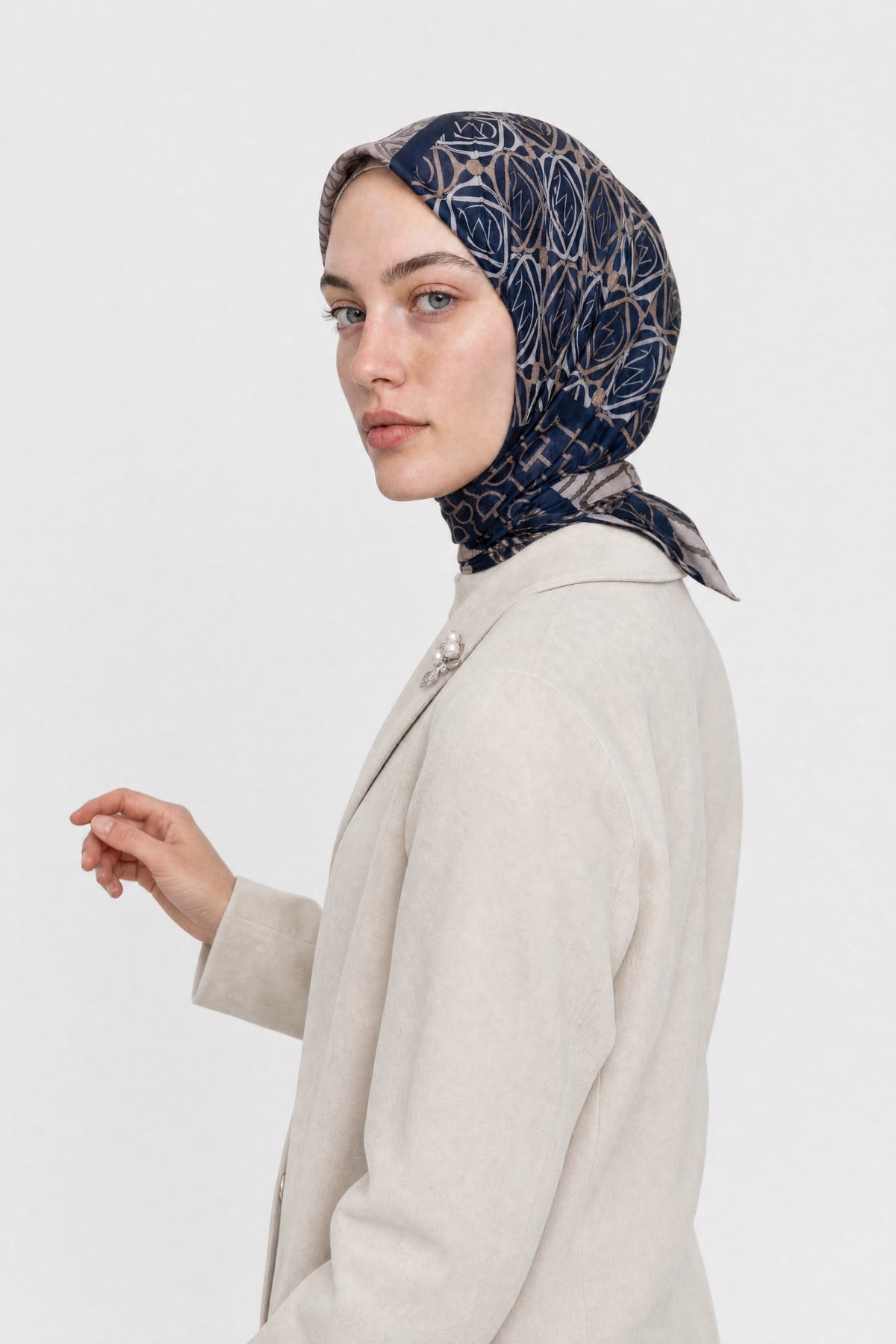 Heritage Desen Organik Eşarp - Lacivert