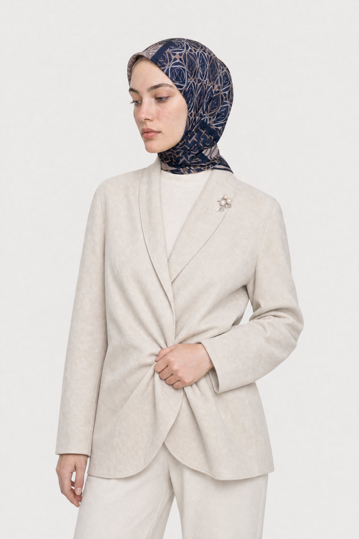 Heritage Desen Organik Eşarp - Lacivert