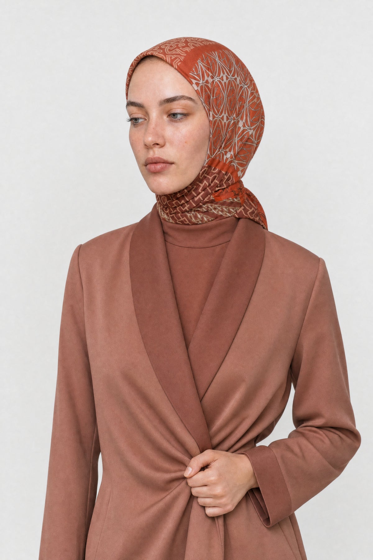 Heritage Desen Organik Eşarp - Kiremit