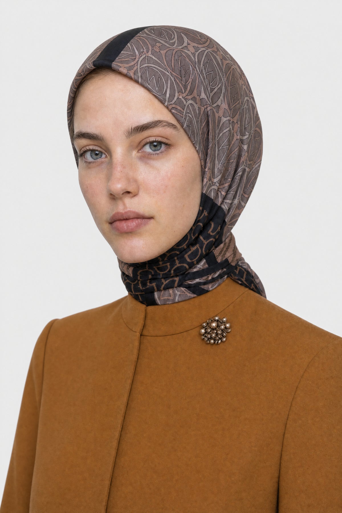 Heritage Desen Organik Eşarp - Füme