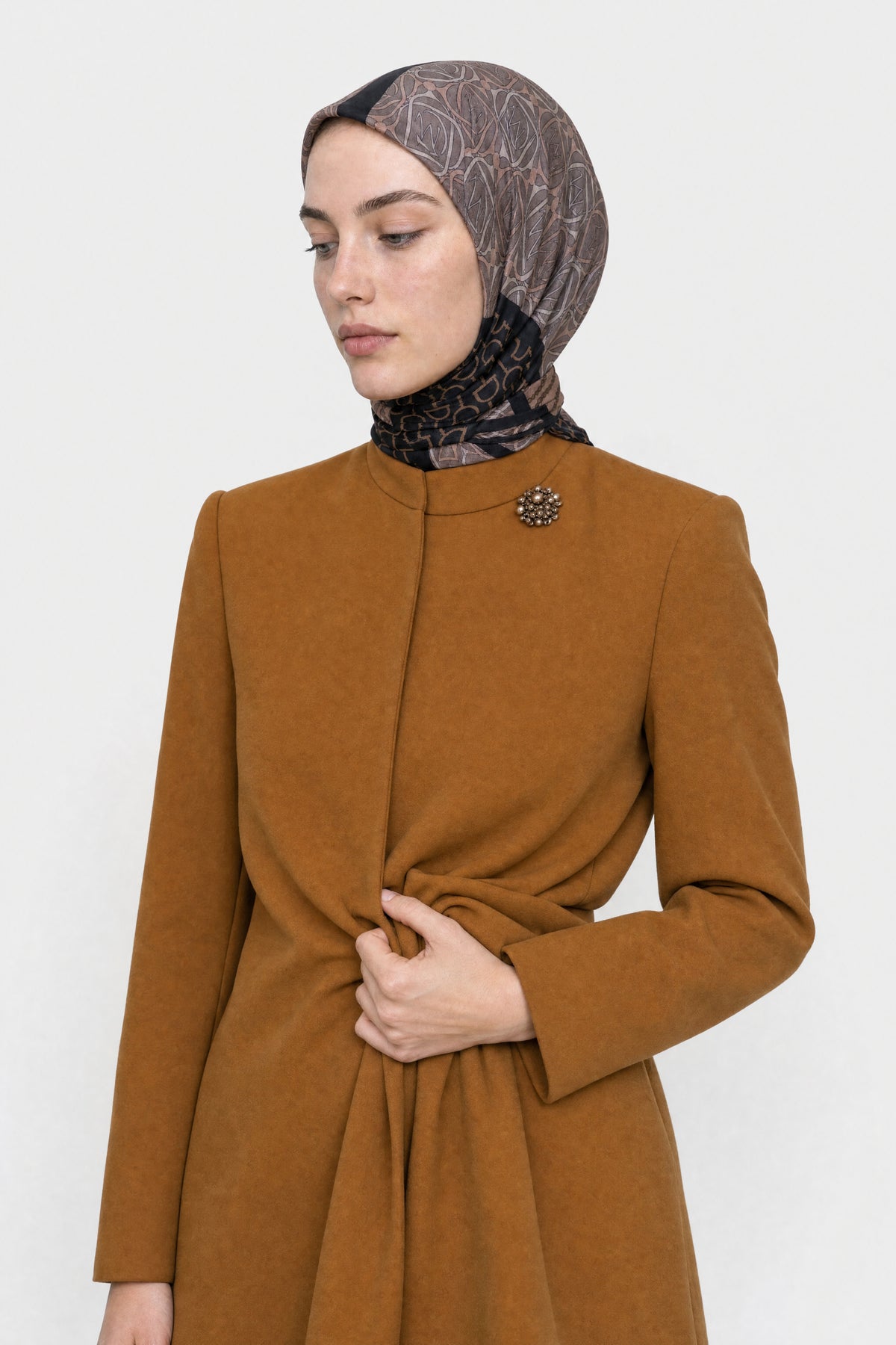 Heritage Desen Organik Eşarp - Füme