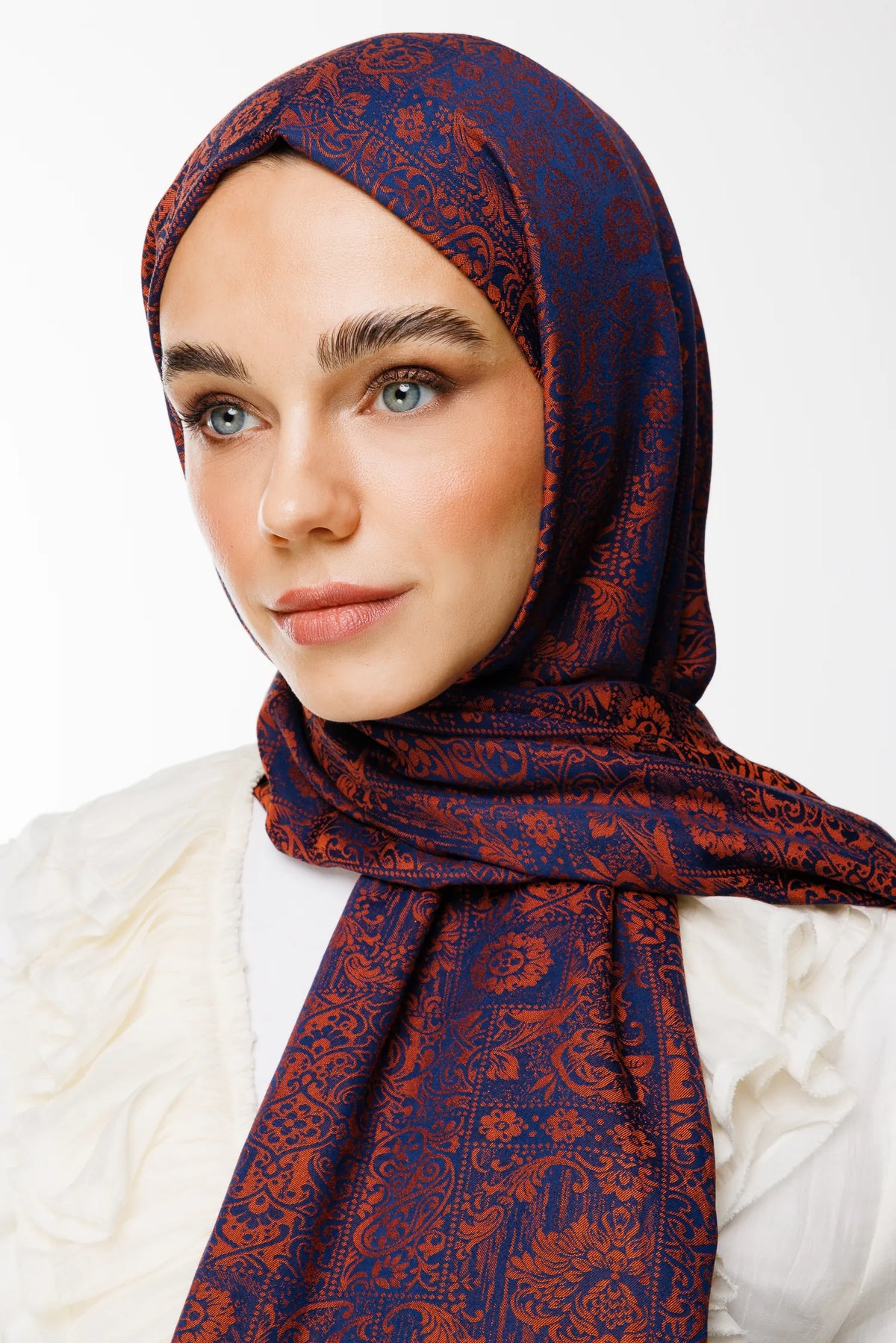 Henna Desen Çift Taraflı Şal - Lacivert-Soğan Kabuğu