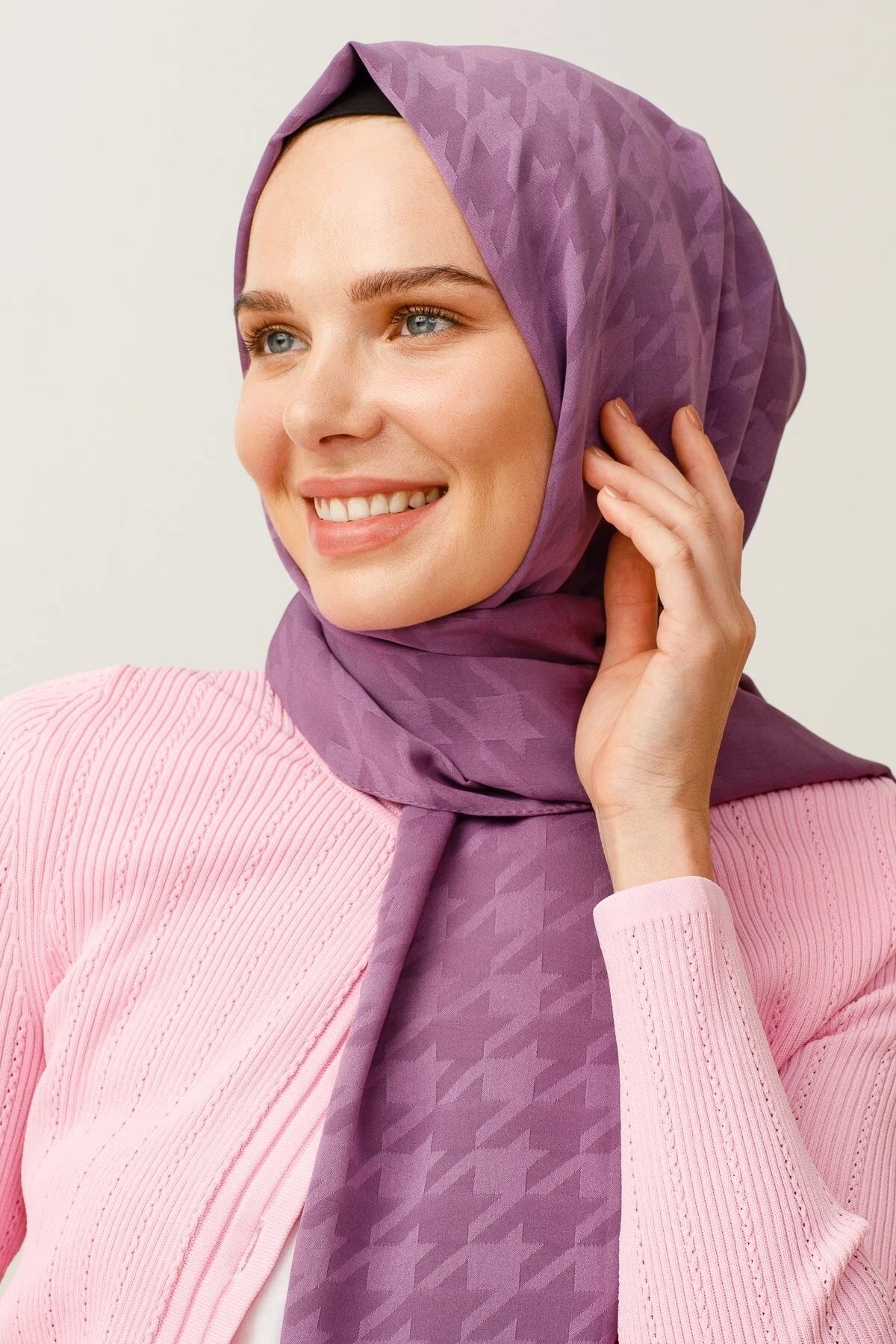 Kazayağı Desen İpeksi Jakar Şal - Leylak Rengi