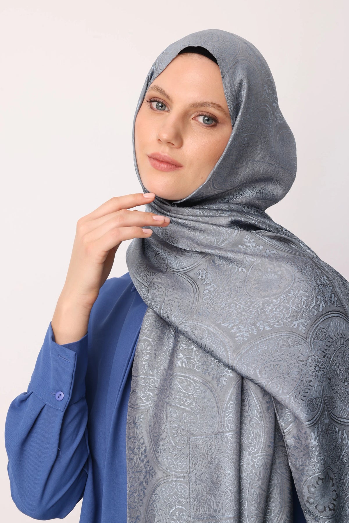 Vera Desen Shine Line Şal - Koyu Gri-Açık Mavi