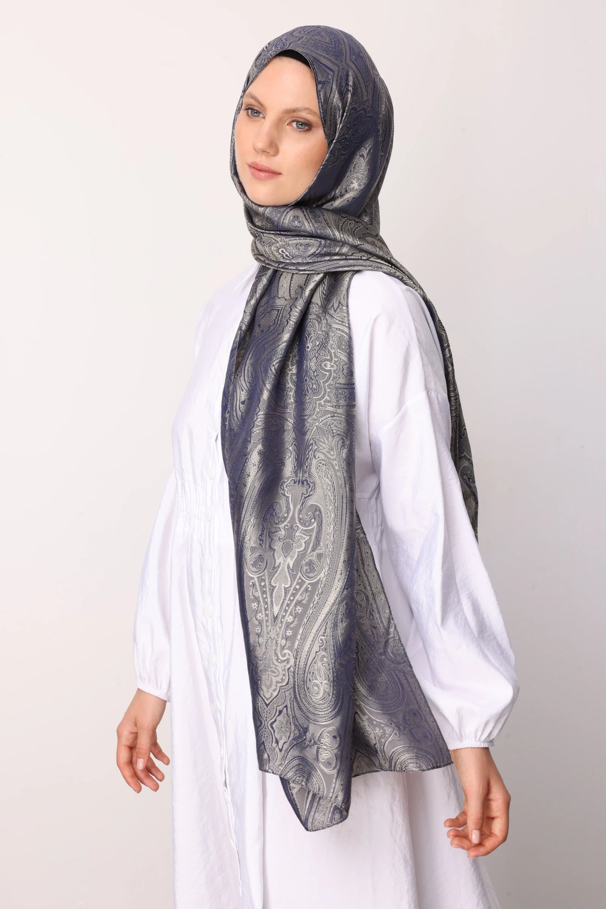 Liva Desen Shine Line Şal - Lacivert-Bej