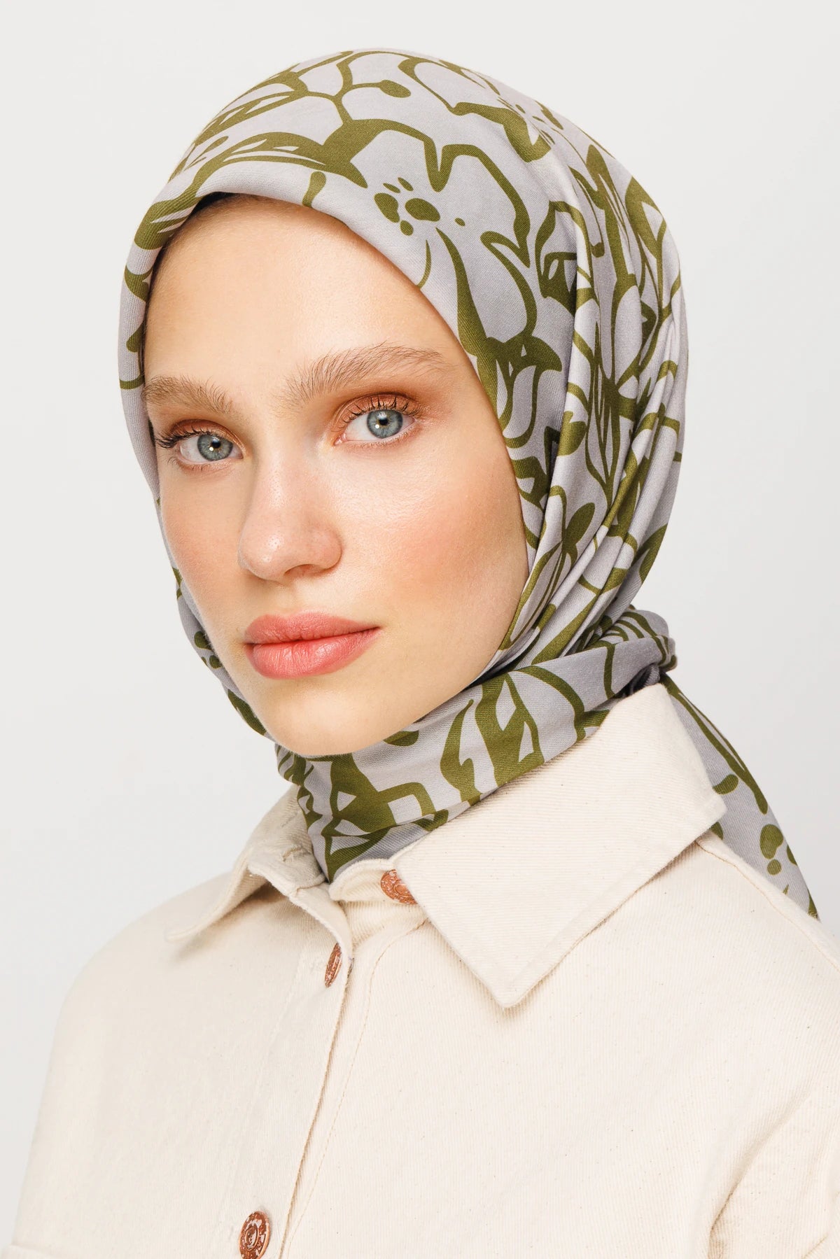 Floral Desen Dijital Soft Eşarp - Oliv Yeşili