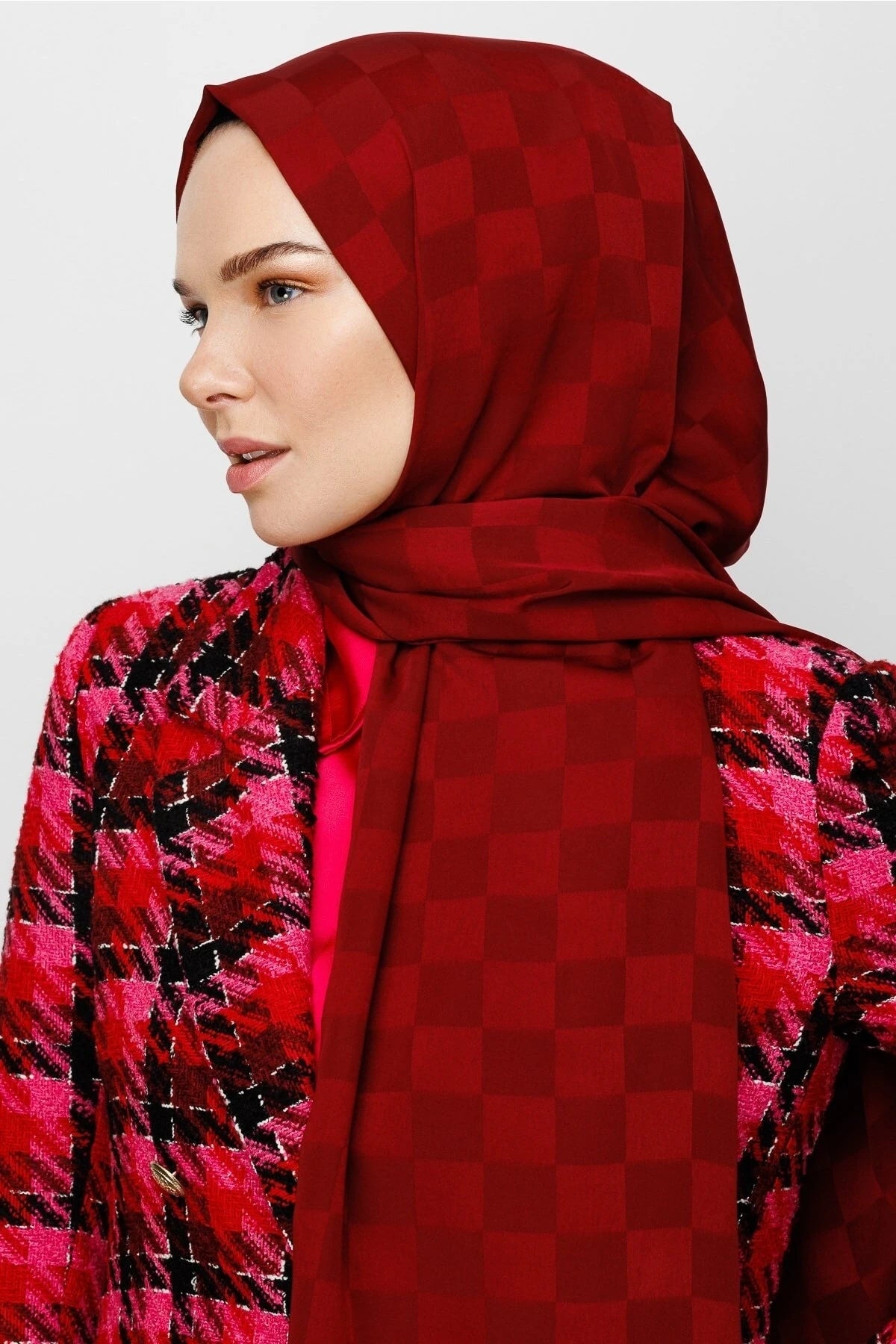 Dama Desen İpeksi Jakar Şal - Bordo